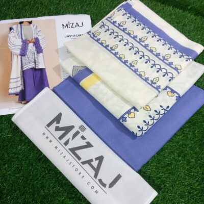 Purple And White Mizaj 3 Piece Khaddar Suit with Wool Shawl