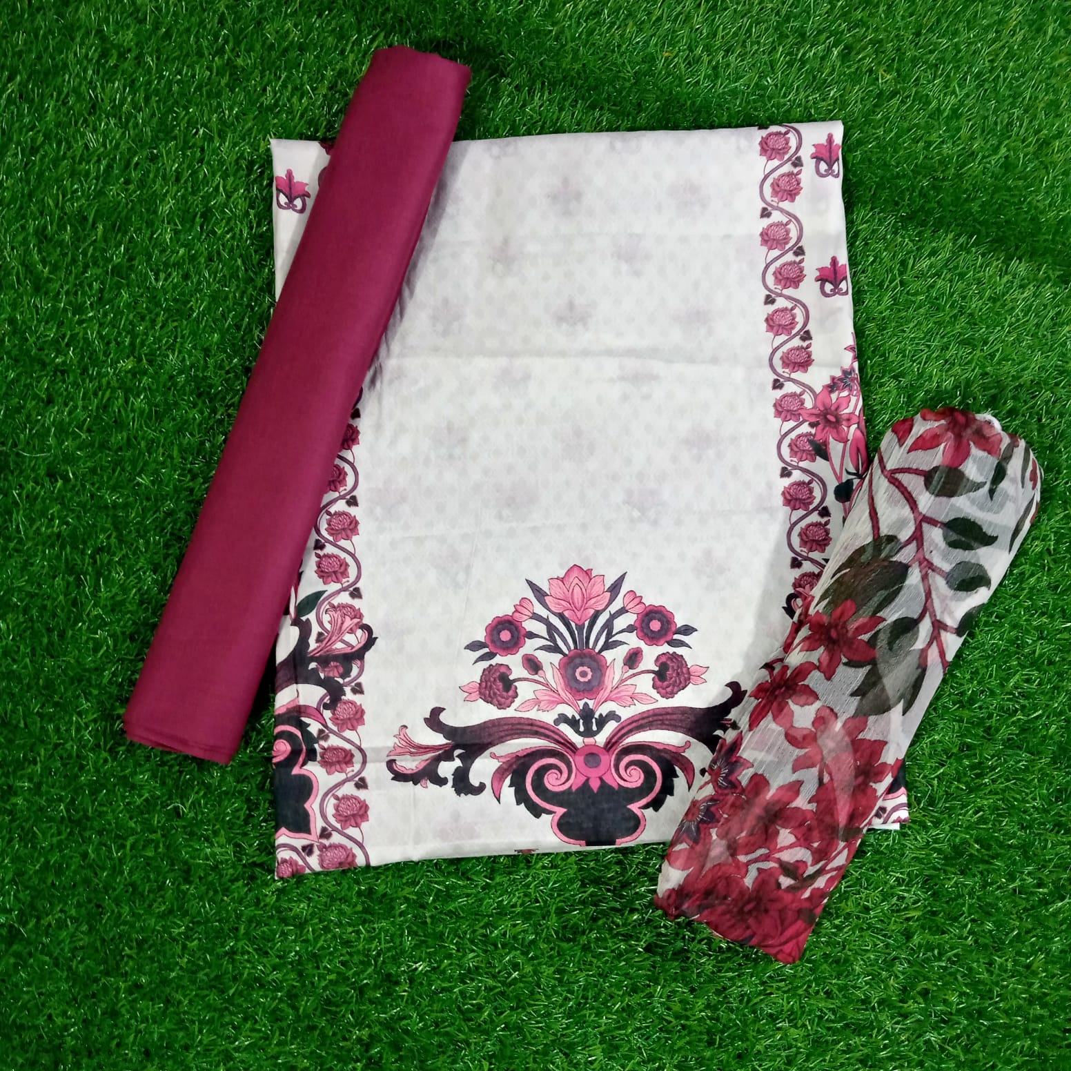 Printed Lawn Purple Suit with Chiffon Dupatta