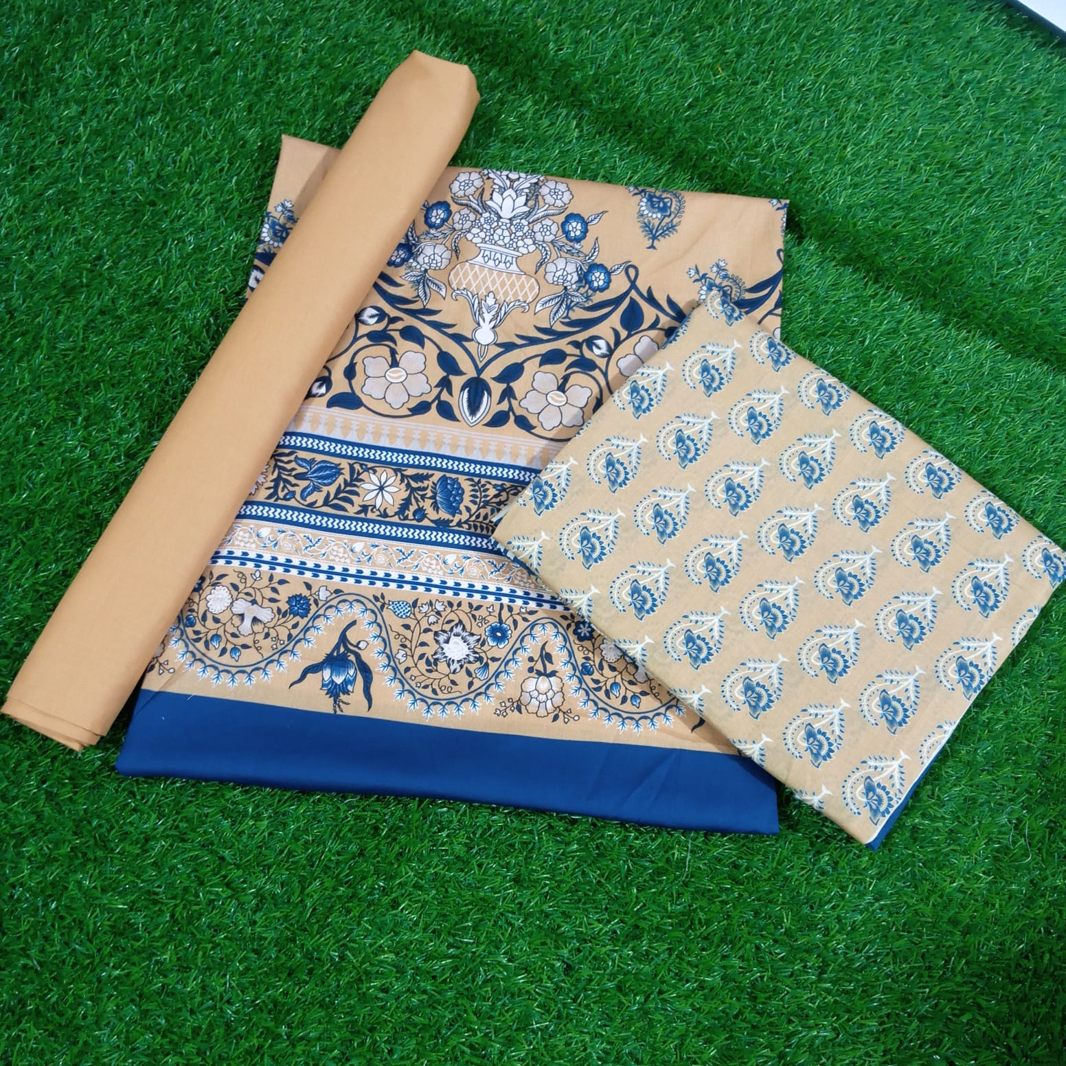 Printed Lawn Blue & Skin Suit with Lawn Dupatta