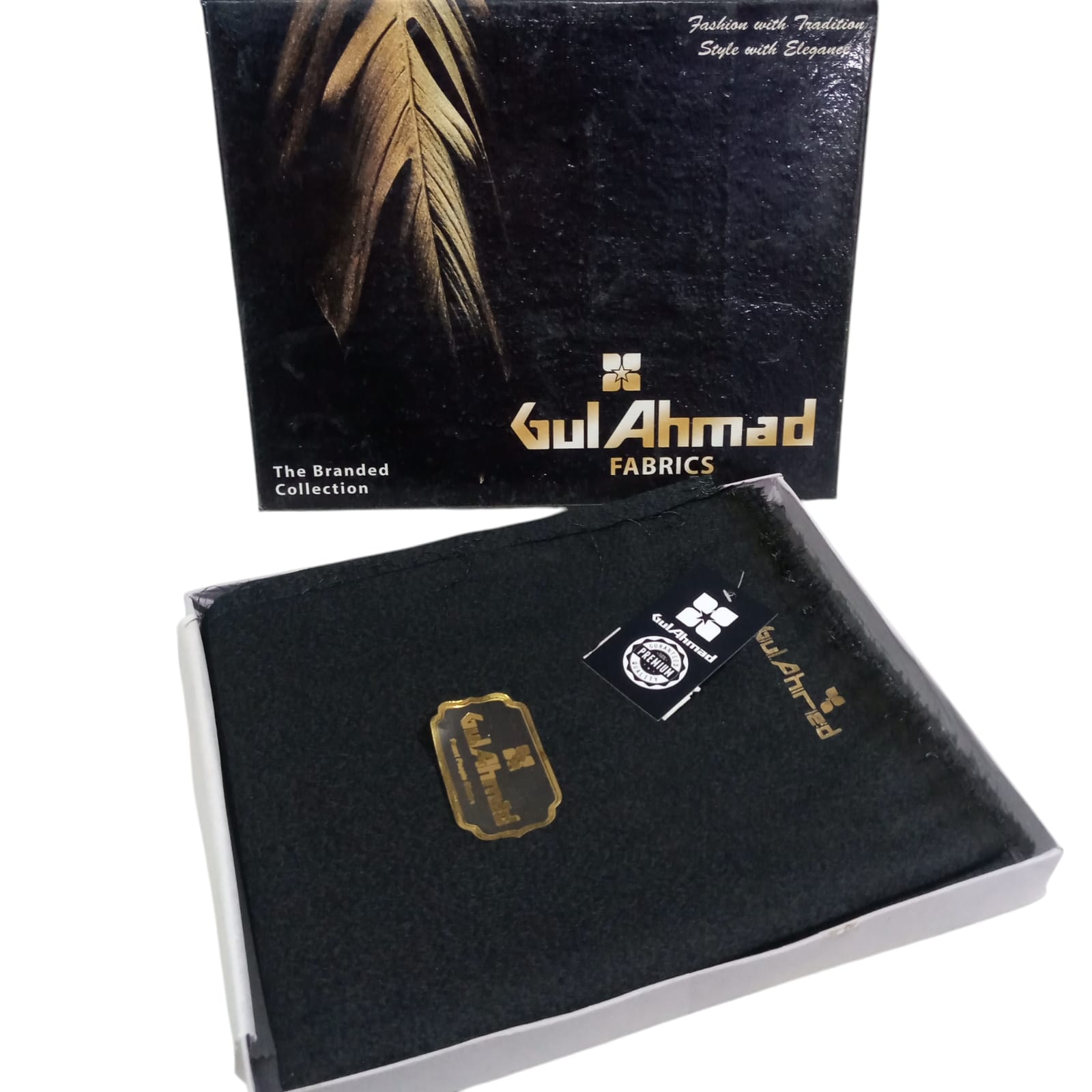 Gul Ahmed Men's Un-Stitched Collection ( Black with Golden Tag )