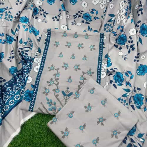 Grey Noor e Azal 3 Piece Fully Embroidery