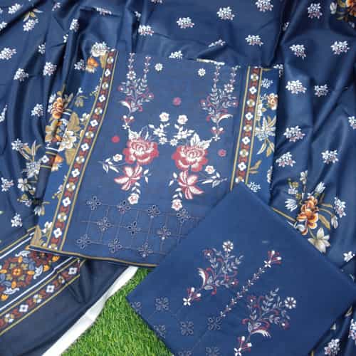 Dark Blue Noor e Azal 3 Piece Fully Embroidery