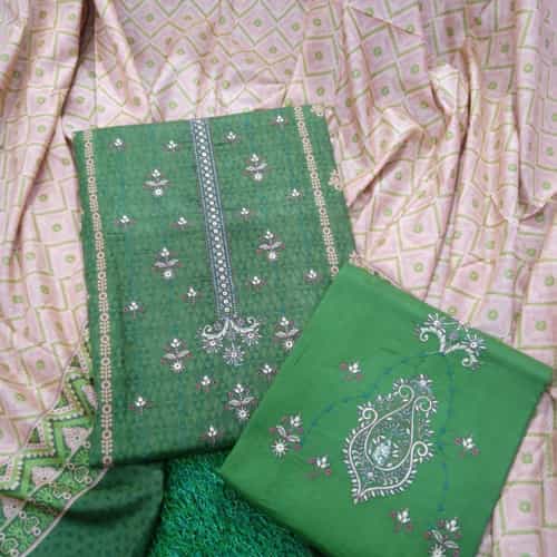 Green and Skin Noor e Azal 3 Piece Fully Embroidery