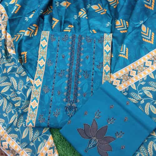 Noor e Azal 3 Piece Blue and Black Fully Embroidery