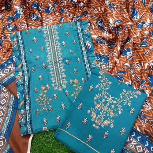 Sea Green and Orange Noor e Azal 3 Piece Fully Embroidery